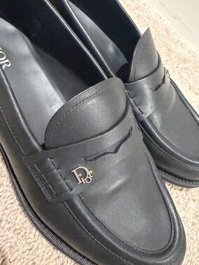 Dior Black Leather Penny Loafers with Silver Accent